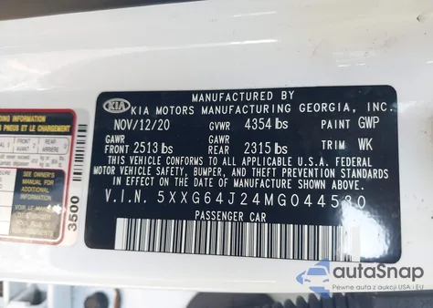 2021 Kia K5 Gt-Line from USA, damaged, VIN 5XXG64J24MG044530